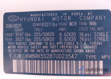 2026 Hyundai Palisade Limited из США, поврежденный, VIN KM8RK5S28TU023547